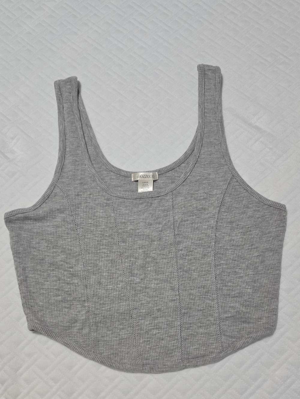 BOZZOLO Gray Ribbed Scoop Neck Cropped Tank Top Size Large